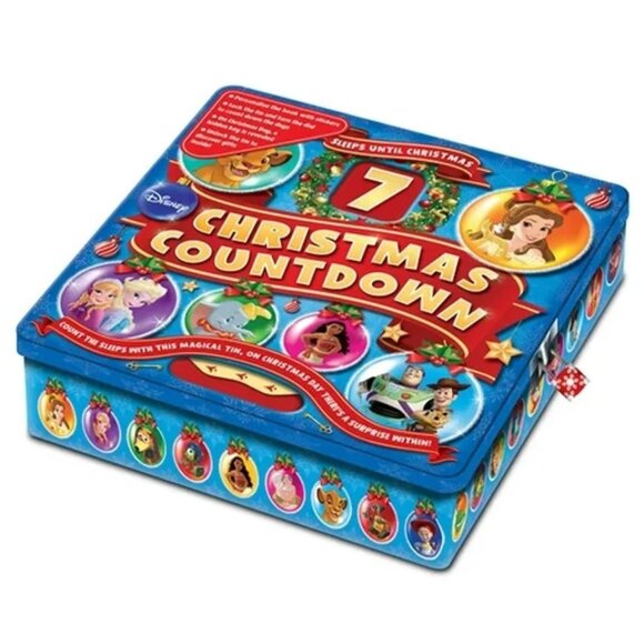 Disney Christmas Countdown Tin and Book Collectible 7 Days Complete  NEW - Picture 1 of 6